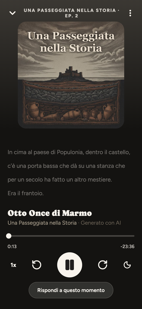 Il player con la trascrizione sincronizzata